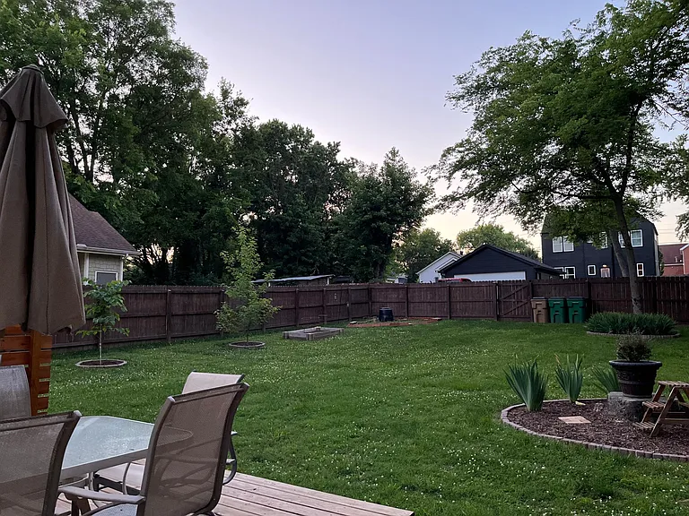 back patio looking into yard (example with furnishing)