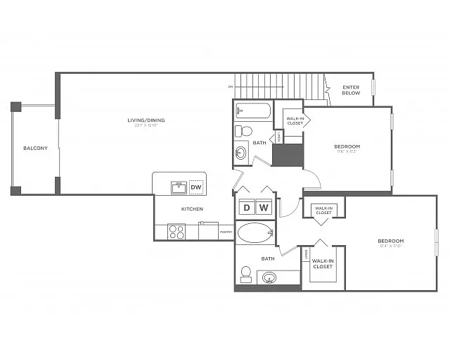 Floor plan Lantana Two Bedroom Two Bath (1176 SF)
