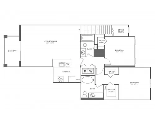 Floor plan Lantana Two Bedroom Two Bath (1176 SF)