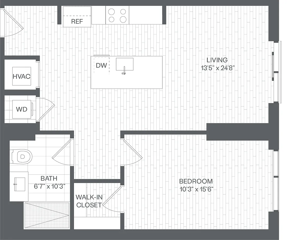 Floor plan 1 Bed/1 Bath-AC