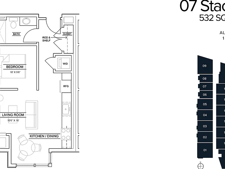 1Bed Alcove - 532 Sq Ft - 07 Stack 1Bed Alcove - 532 Sq Ft - 07 Stack