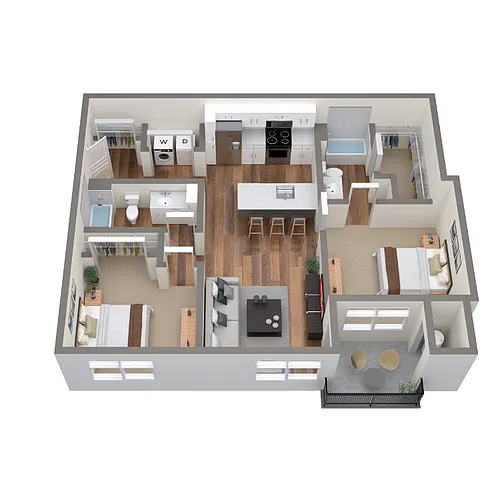 Floor plan 2 Bed 2 Bath - 947sqft