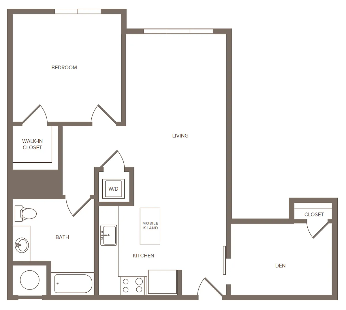 Floor plan 1 Bed/1 Bath Den-O