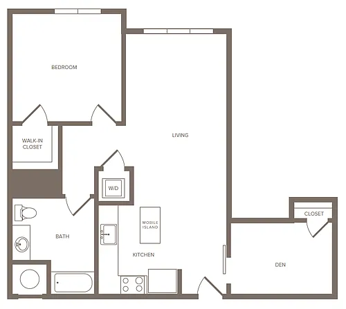 Floor plan 1 Bed/1 Bath Den-O