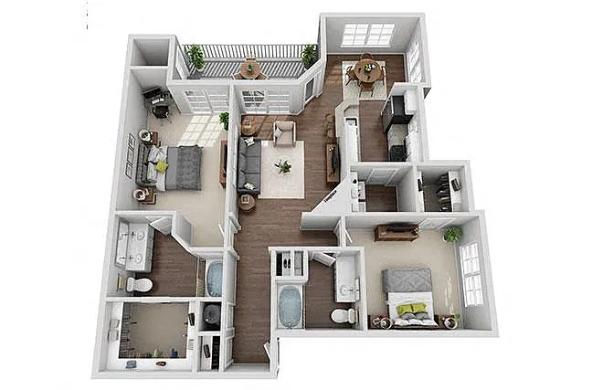 Floor plan Oleander 2 Bedroom 2 Bath Renovated