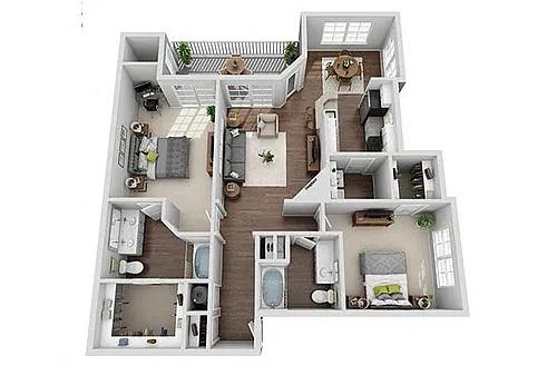 Floor plan Oleander 2 Bedroom 2 Bath Renovated