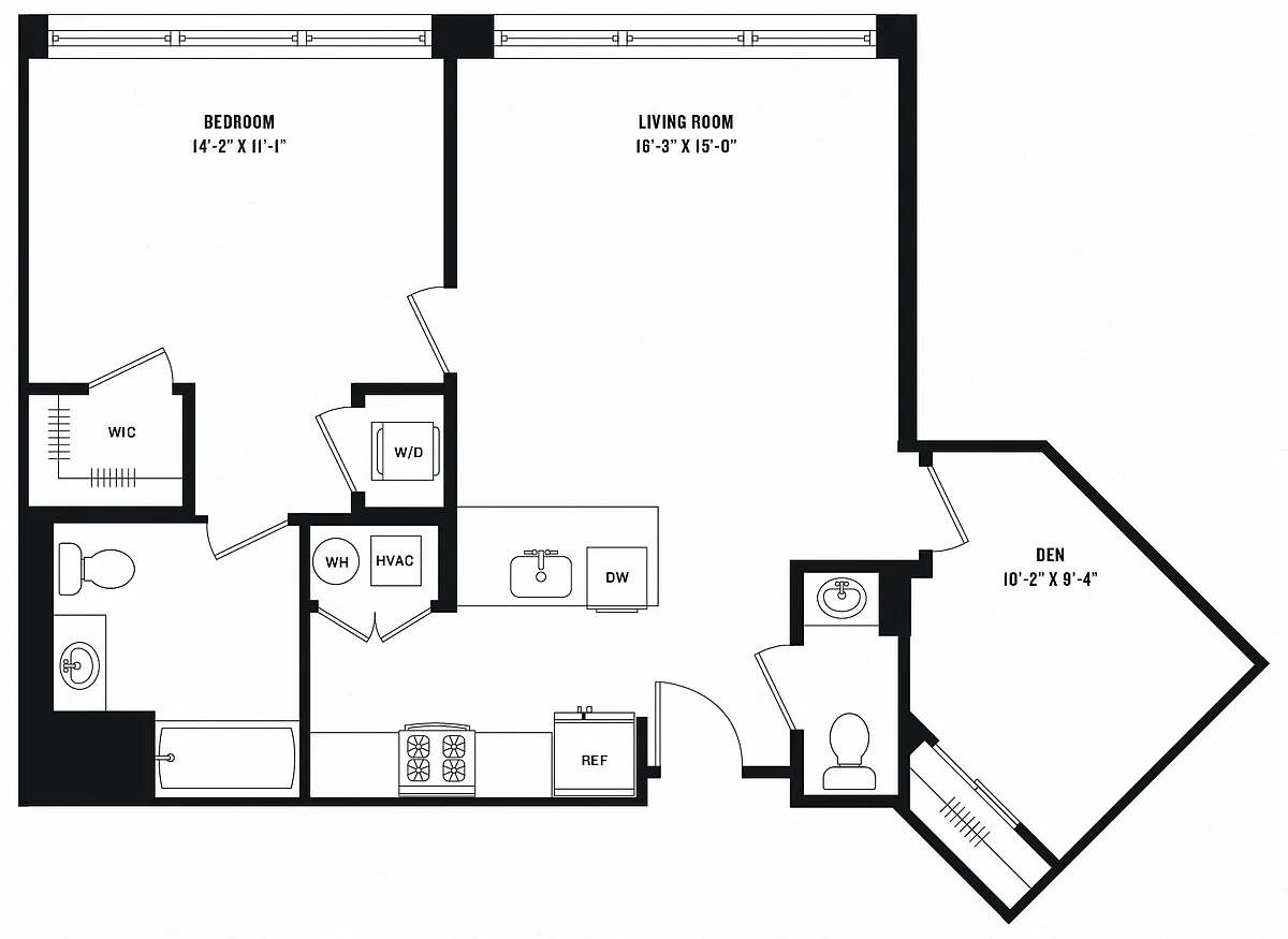 Floor plan 1 Bed/1.5 Bath/Den (UA-15)