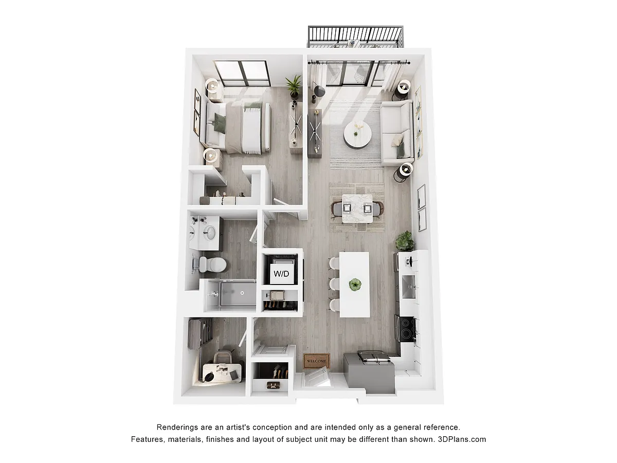 Floor plan A2B One Bedroom w/ Den One Bathroom