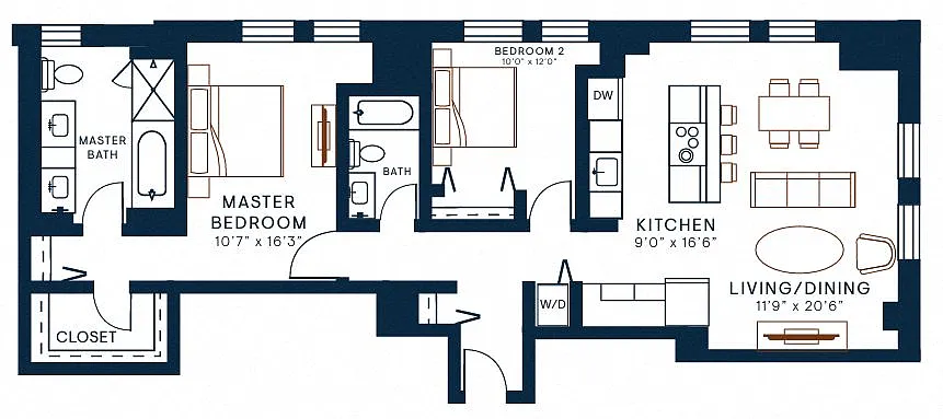 Floor plan 2 Bedroom 01