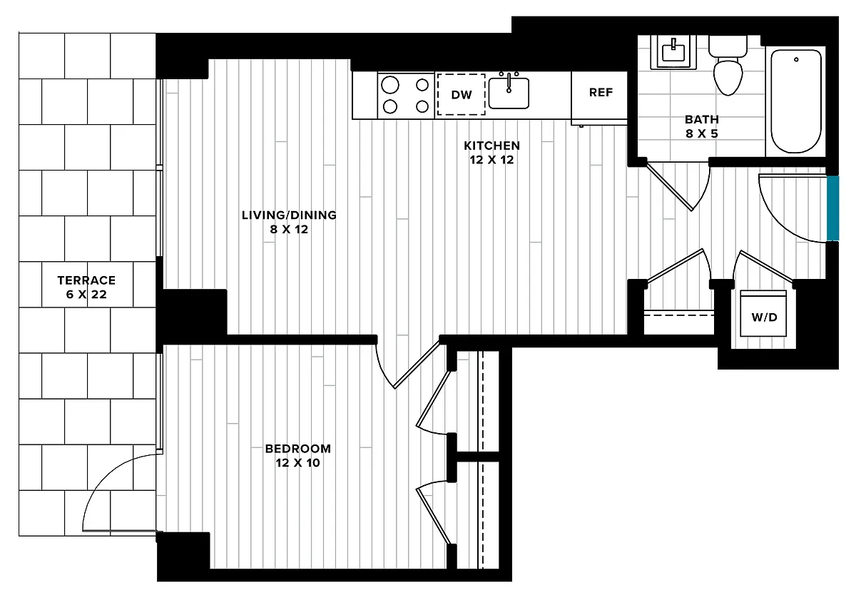 Floor plan 1 Bed/1 Bath-1E Terrace