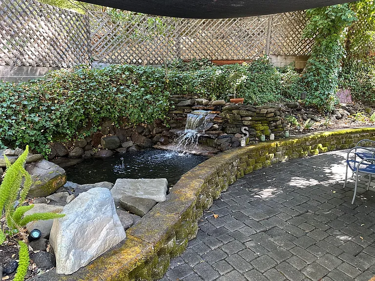 6 by 6 feet pond. Water fall is electrically operated.