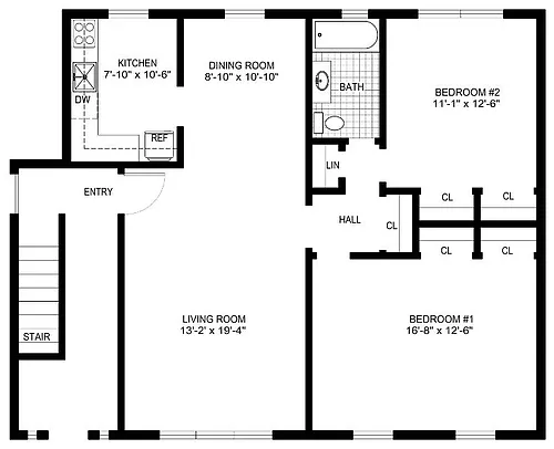 Floor plan 2 Bedroom/1 Bath