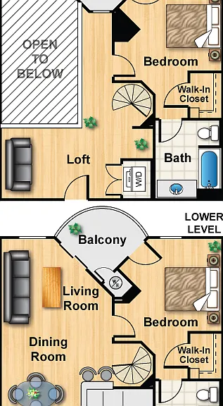 2x2 plus Loft Plan K Floorplan Diagram