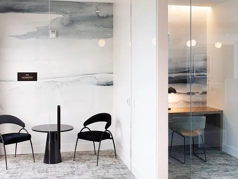 Co-working lounge with individual work pods