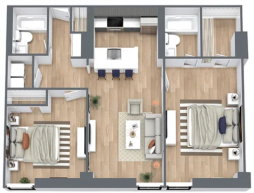 Floor plan B1: 2 Bed 2 Bath