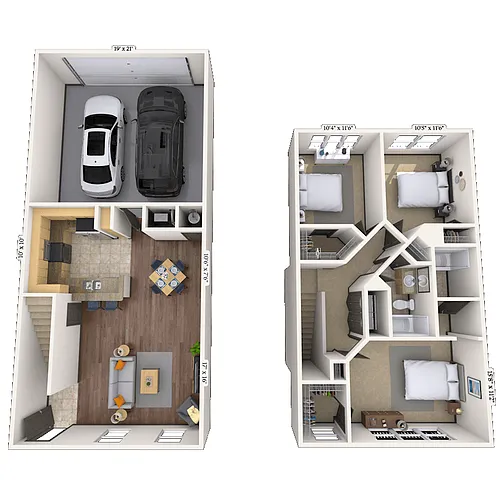 Floor plan Townhome 3x2 1396-1427 SF