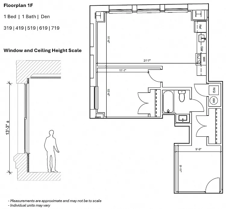 Floor plan 1BR Den 1F