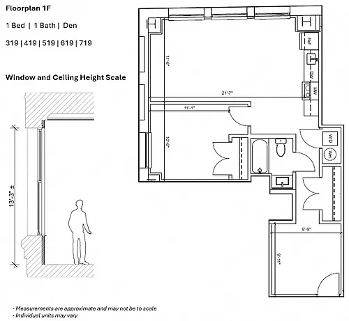 Floor plan 1BR Den 1F