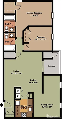 Floor plan 2 Bedroom 2 Bathrooms and Family Room