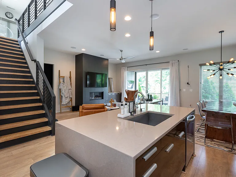 Kitchen and living room area create a wonderful space for hosting.