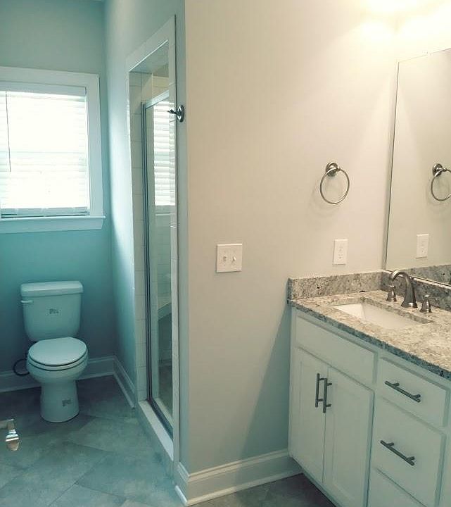 Large master shower. Double vanities.