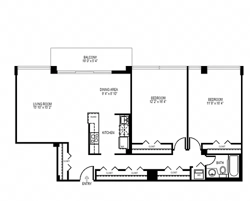 Floor plan 2 Bedroom, 1 Bath 1090 SF 21D