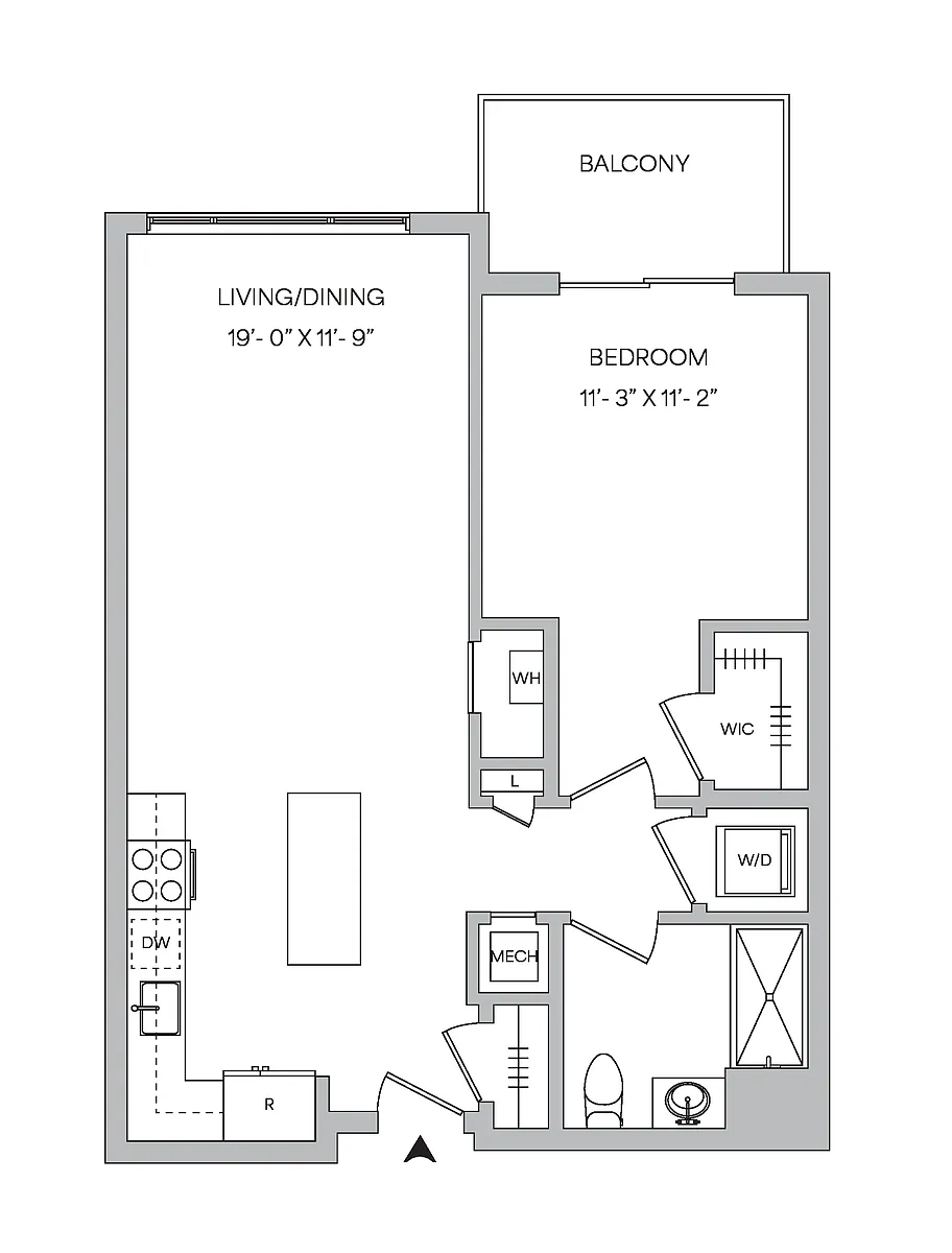 Floor plan A22 - 1BR 1BA (756 SF)