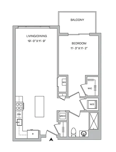 Floor plan A22 - 1BR 1BA (756 SF)