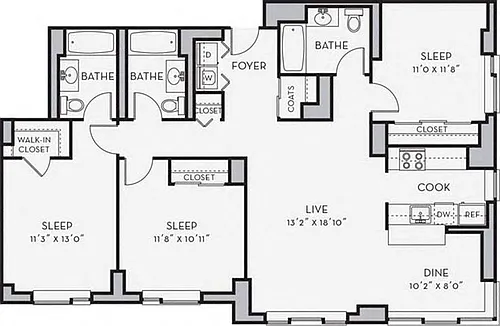Floor plan 3 Bedroom 3 Bath- CE01