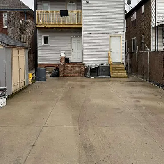 View from the secured parking entry way.