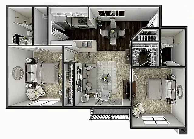 Floor plan 2 Bedroom 2 Masters