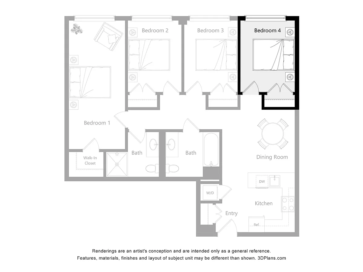 Floor plan Furnished Room in a 4 Bedroom 2 Bathroom (G4)