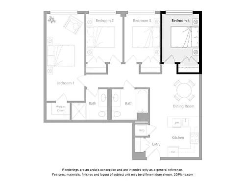 Floor plan Furnished Room in a 4 Bedroom 2 Bathroom (G4)
