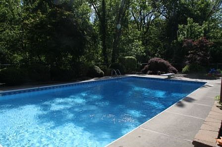 The pool overlooks wooded property, great for privacy.
