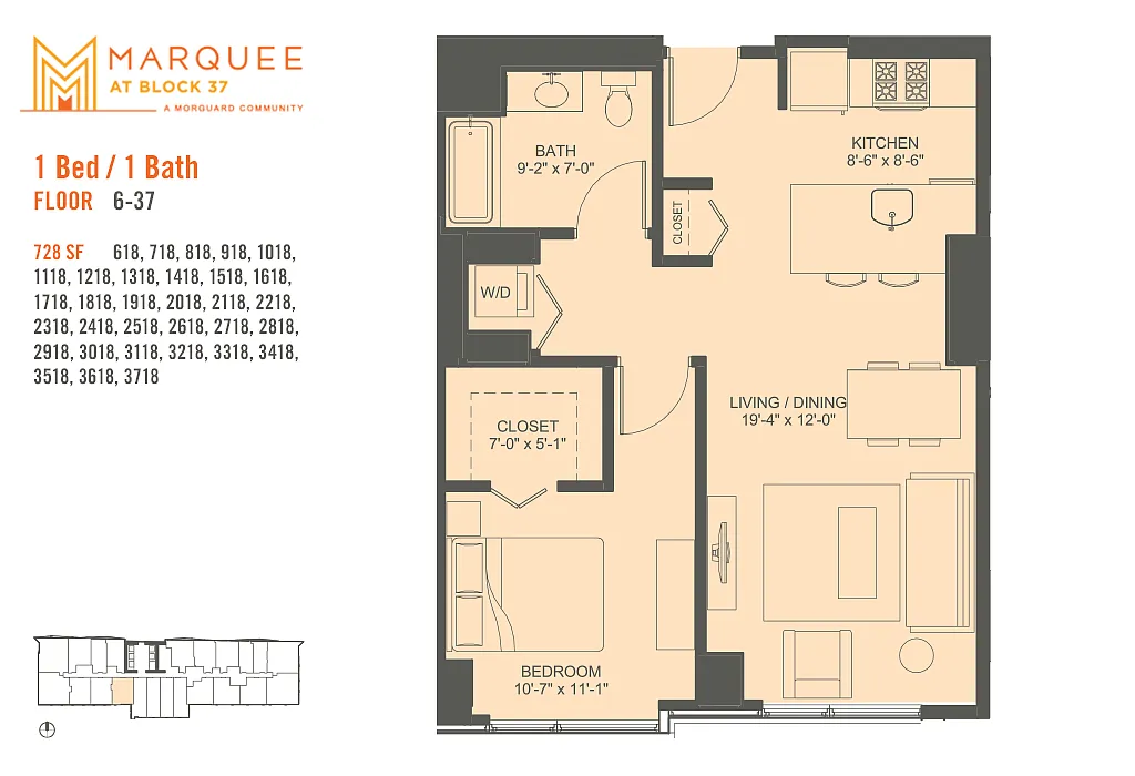 Floor plan 1 Bedroom x 18