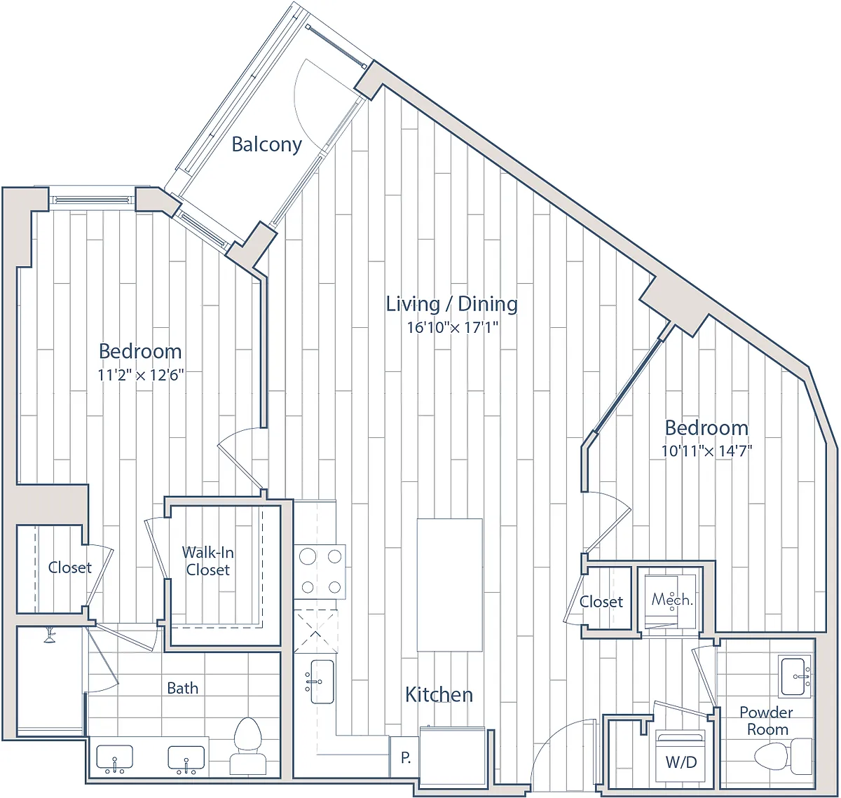 Floor plan 1 Bed/1.5 Bath -D2-a