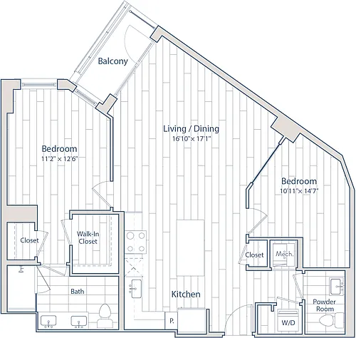 Floor plan 1 Bed/1.5 Bath -D2-a