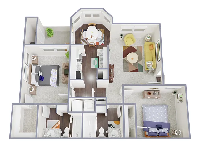 Floor plan 2 Bed, 2 Bath (60% Income Restricted)