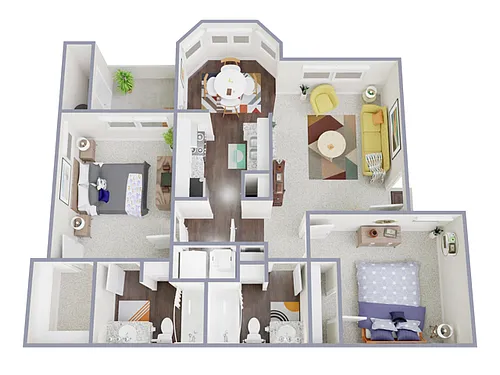 Floor plan 2 Bed, 2 Bath (60% Income Restricted)