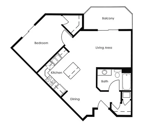 Floor plan 1 Bed 1 Bath | 734 sqft