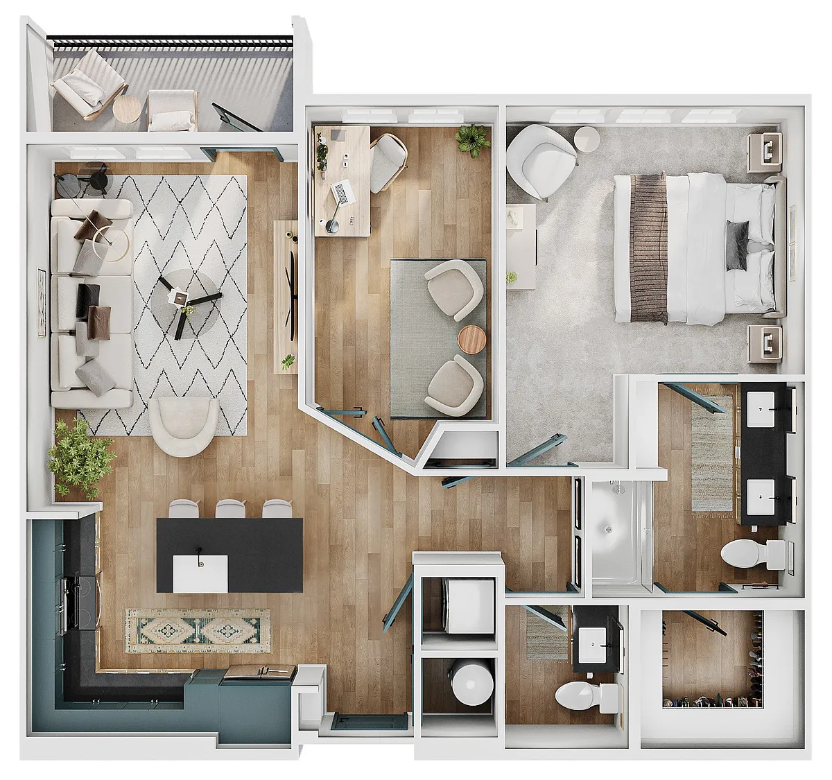 Floor plan A6 (1 Bed+Den/1.5 Bath)