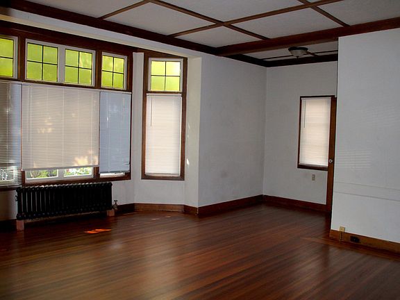 Looking into the living room - huge bay windows