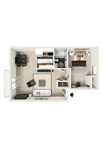 Floor plan 1-Bedroom Furnished