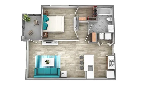 Floor plan One Bedroom One Bath (633 SF)