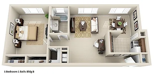 Floor plan Garden 1 Bedroom, 1 Bath