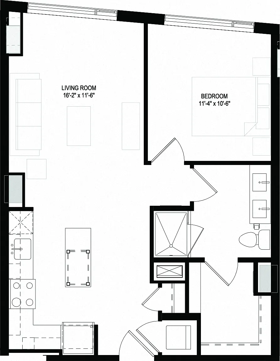 Floor plan One Bedroom/One Bathroom (A15)