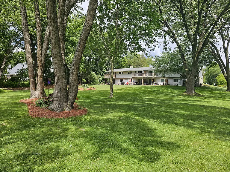 Lakefront view of building.