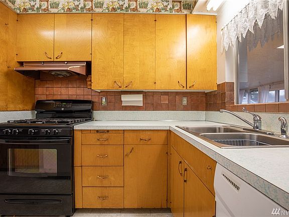 Galley style kitchen. 