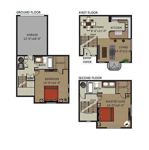 Floor plan Townhome 2/2