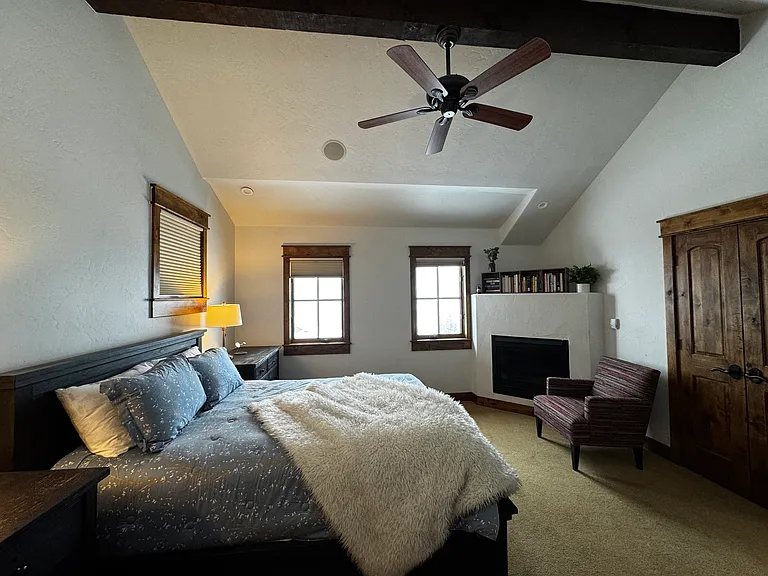 Primary bedroom, gorgeous views, fireplace and ensuite bathroom.